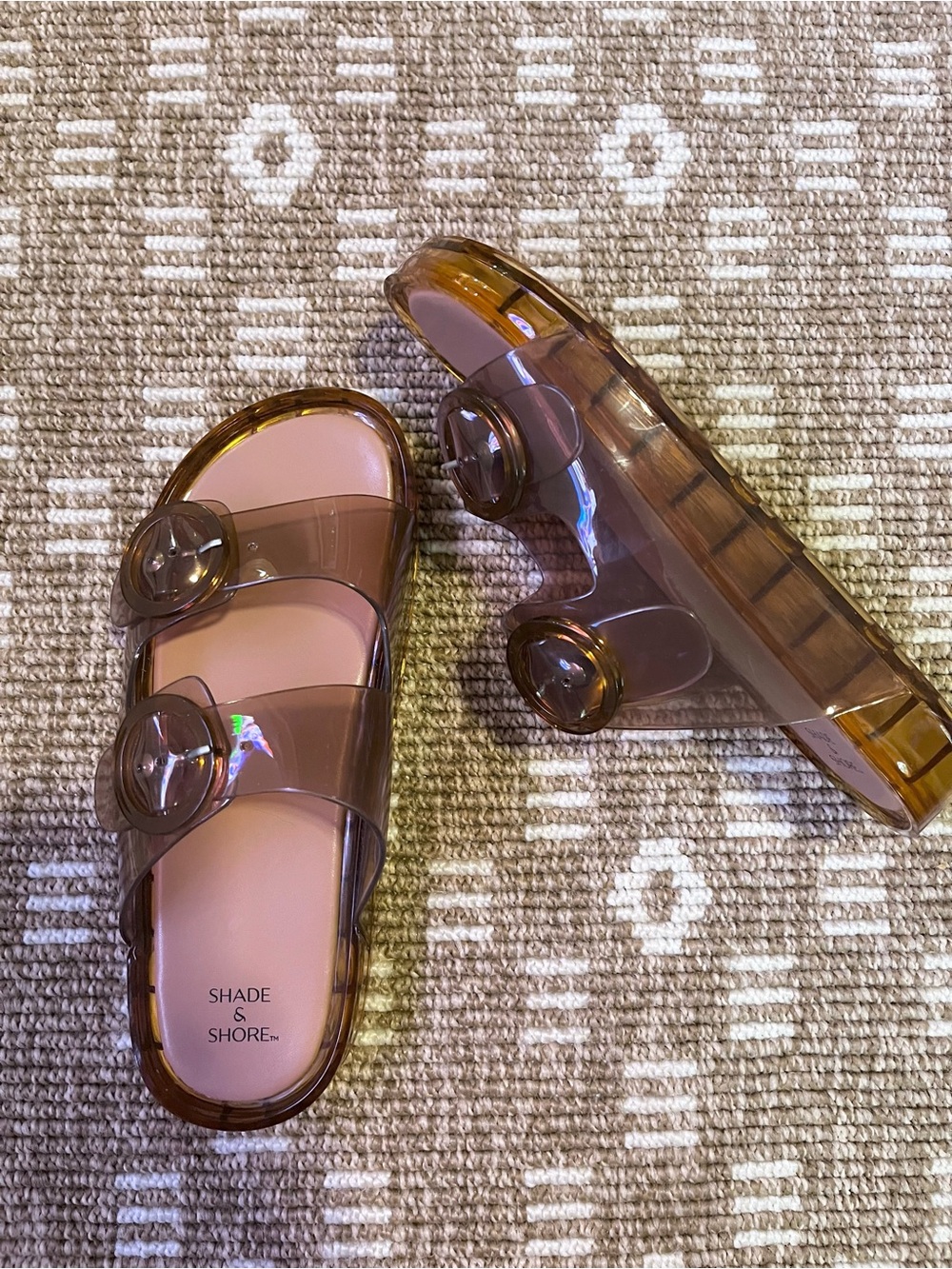🆕 8 Shade & Shore Women's Brown Transparent Slide Sandals NWOT